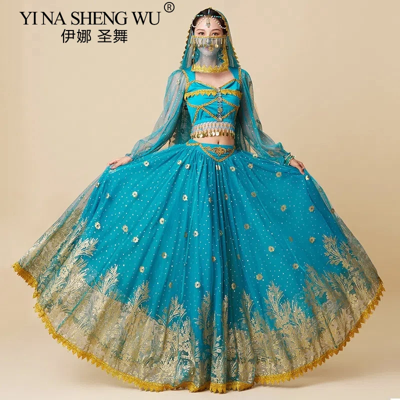 Kostium do tańca brzucha na Halloween dla kobiet, długa spódnica, egzotyczny indyjski sari, Bollywood, fantazyjny strój karnawałowy, dla dorosłych i dziewcząt.