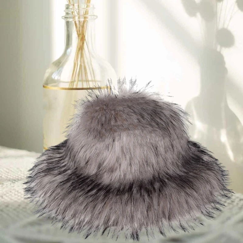 Furry Plush Hat Warm Bucket Hat Thicken Ushanka Winter Activity Fisherman Hat K3KF