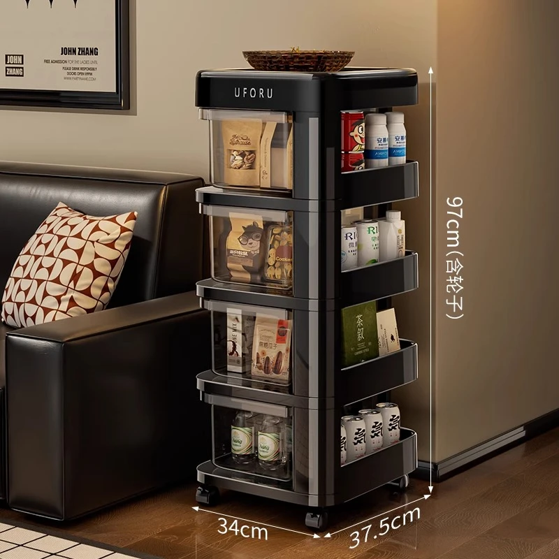 رف تخزين بعجلات صغيرة على الطراز العتيق لا يتطلب التجميع وخزانة تخزين الوجبات الخفيفة وأثاث درج خزانة جانبية لغرفة المعيشة #4