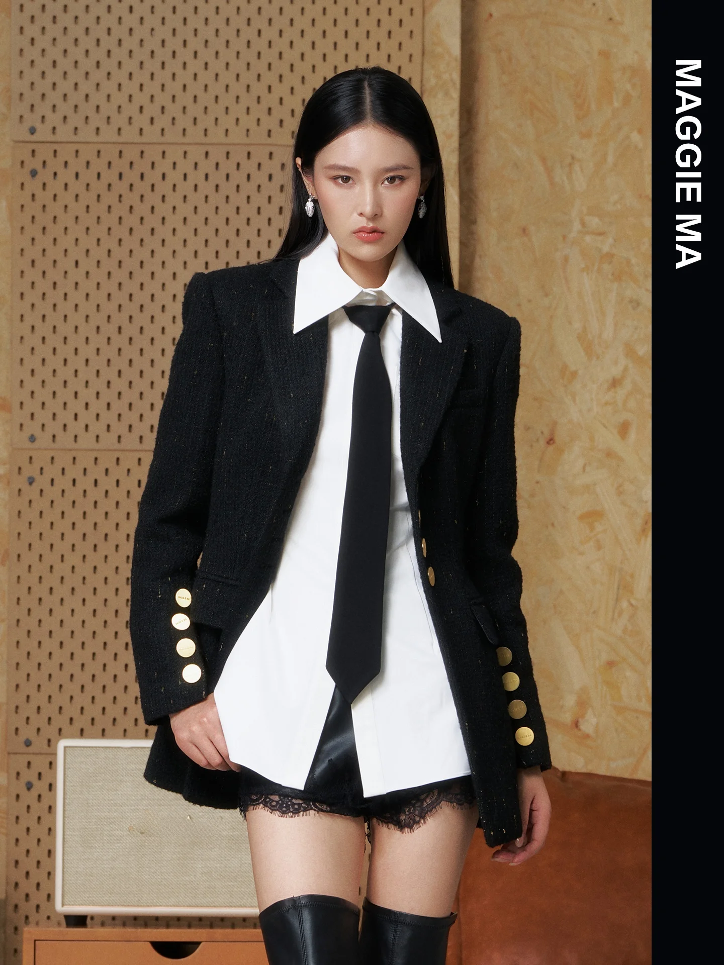 

Maggie Ma Women's Faionable Casual Commute irt Tie Waist Slim Fit Long Sve Busin Sle Regular Length