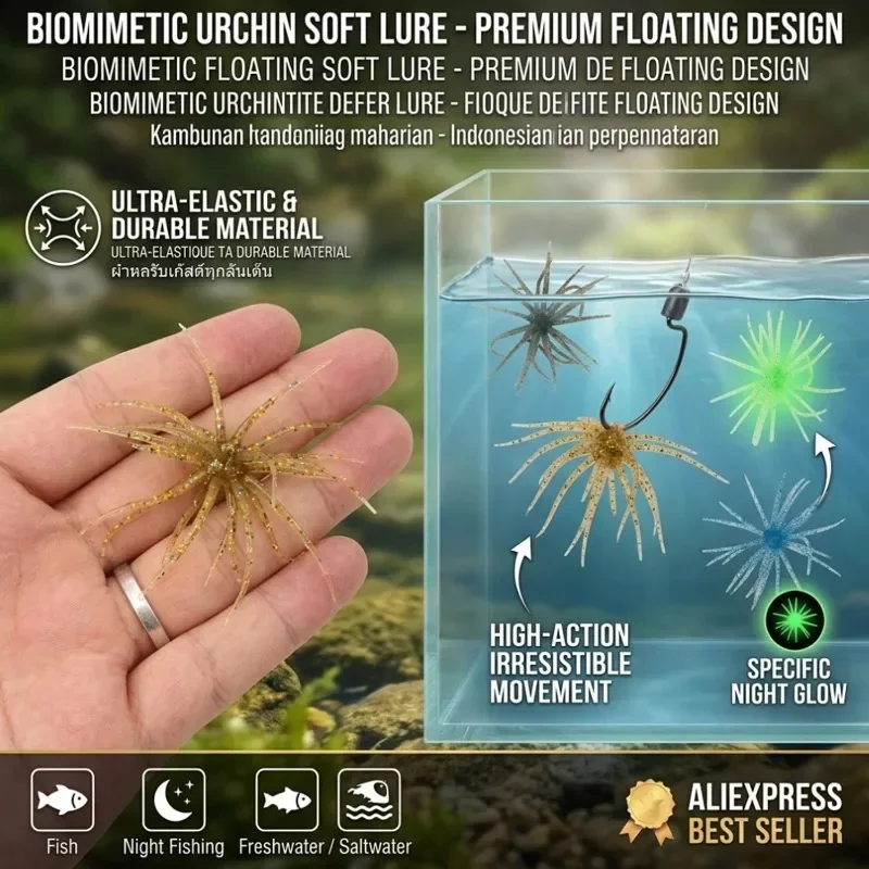 Simulierter Seeigel TPE Silikon Angelköder Künstlicher Köder für Brassen, Mandarinenbarsche, Tilapien, Forellen, Wolfsbarsche, Süß- und Salzwasser-Angelzubehör – Detail 11