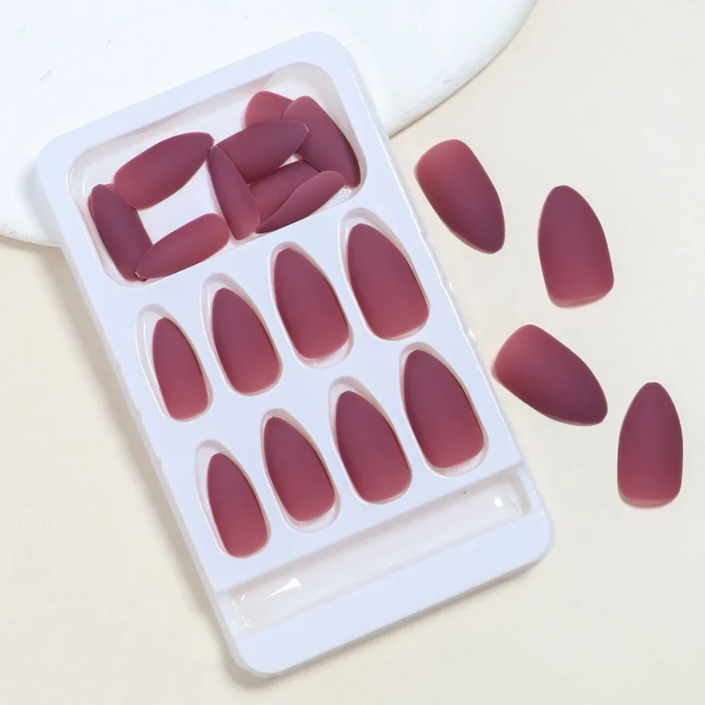 Waterproof Wearable Manicure Almond Fake Nails Pointed Head Matte style False Nail Full Cover Nail Tips Girl