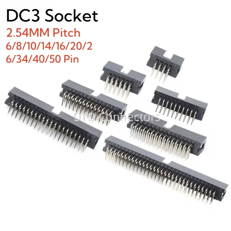 5/10Pcs Right Angle 6/10/20/26/34/40 Pin 2.54mm Pitch Male Socket Idc Box Header Pcb Connector Double Row 10p/20p/40p Dc3 Header