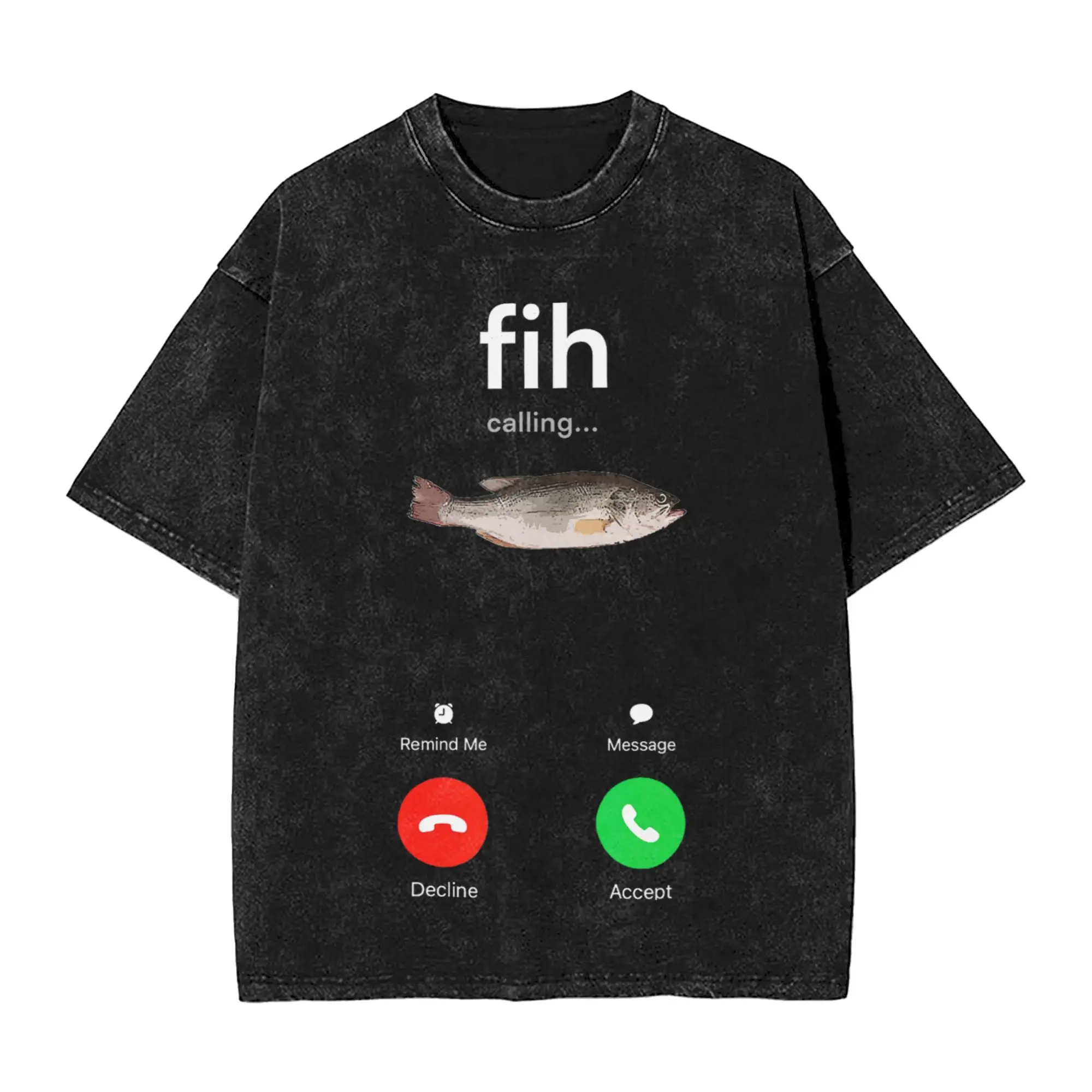 Fih Calling Decline Accept Phone Call Funny Fish T-Shirt Loose T Shirts Short Sleeve Tops Summer Cotton O-Neck Oversize Tees