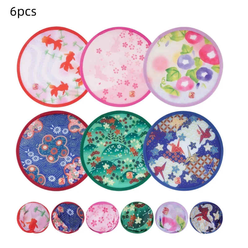 6-teiliges Set aus faltbaren runden Handfächer und Flying Discs - Tragbares Sommergeschenk für Outdoor-Partys, Strand, Hochzeit, Reisen, Festivals, Unisex – Detail 9