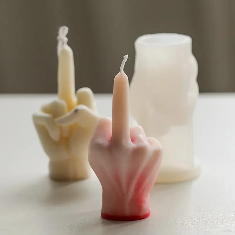 3D Middle Finger Silicone Candle Mold DIY Gesture Aromatherapy Plaster Art Soap Resin Crafts Casting Molds Holiday Party Gifts