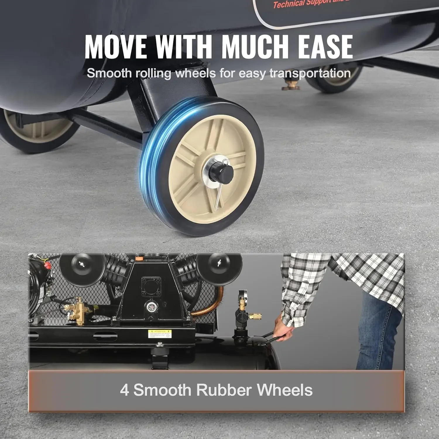 15HP Gas Powered Air Compressor, 30 Gallon Horizontal Air Compressor Tank, 33CFM@115PSI Gas Driven Piston Pump