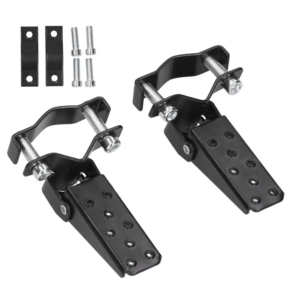 1 Pair Durable Black Motorcycle Foot Pegs 8mm Diameter Clamp-On Mount Foldable Footrest Rearsets Pedal For ATV