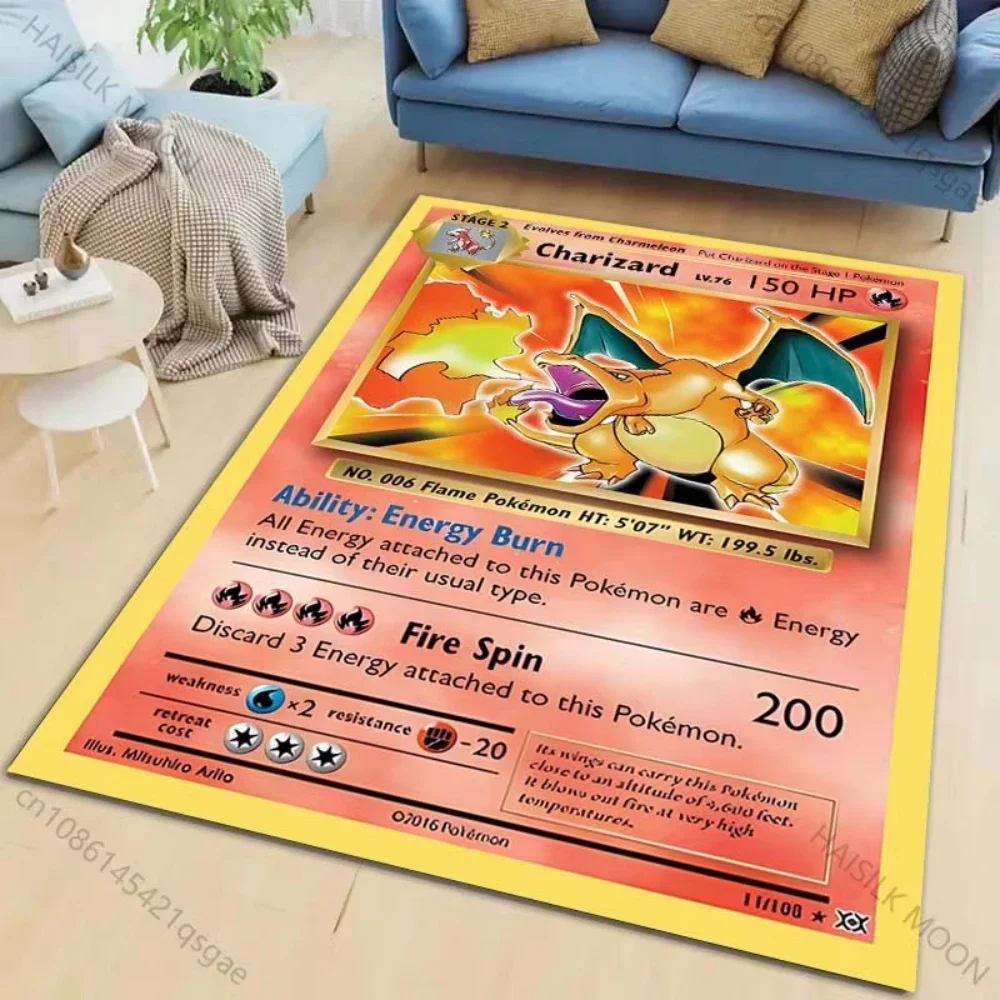 MINISO Pokémon Card Pikachu Charizard Squirtle Print Carpet Rug for Living Room Bedroom Sofa Decor Home Area Rug Mat Play Rugs