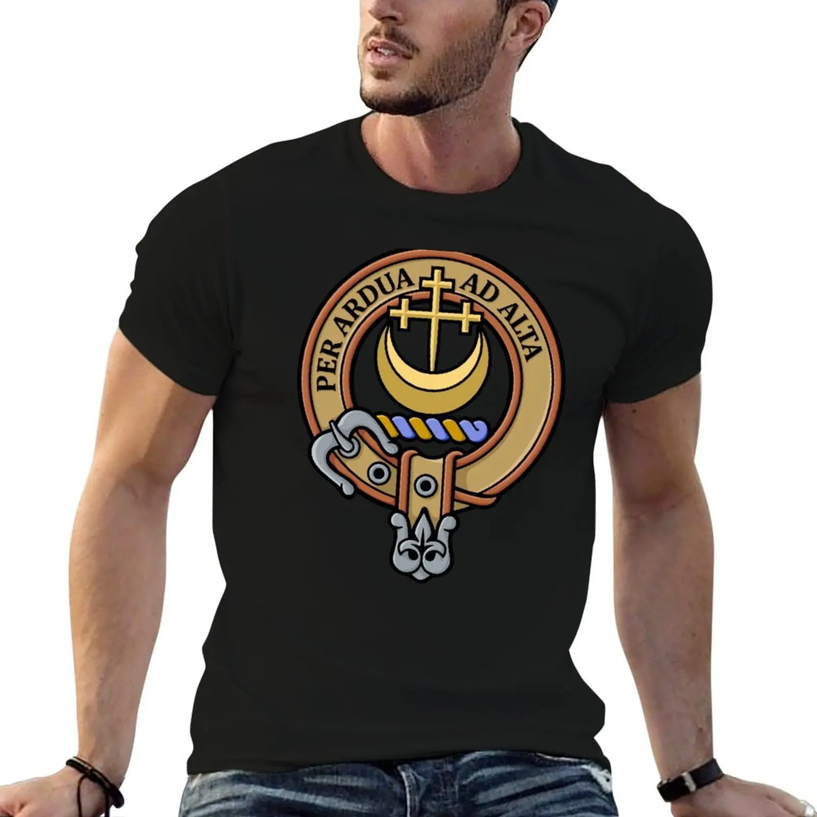 

Футболка Clan Hannay Crest over Tartan, футболки с аниме, мужская футболка большого размера, футболка с рисунком