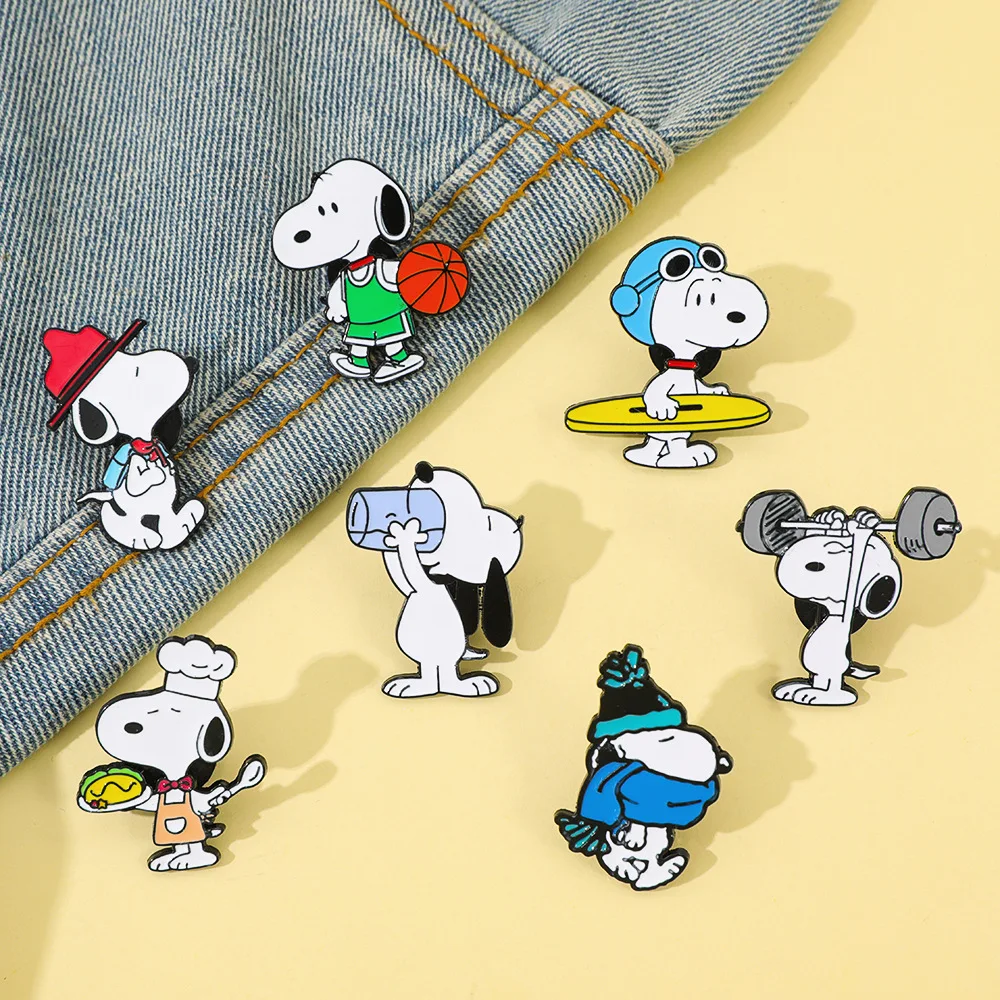 Snoopy Enamel Pins Cartoon Dog Brooch Sports Chef Alloy Badge for Backpack Jacket Lapel Collectible Gift
