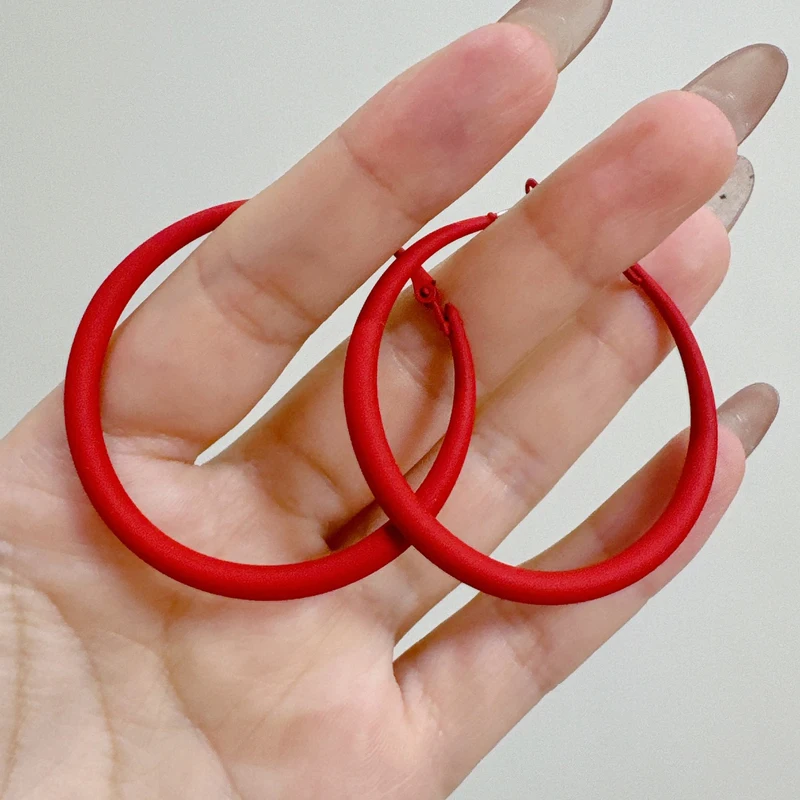 Trendy Big Round Circle Dangle Earrings for Women Exaggerate Punk Loops Red Geometry Simple Hoop Earrings Jewelry Party Gift