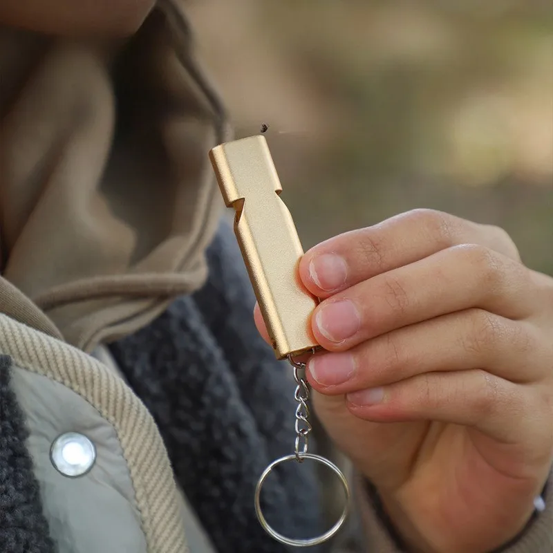 アルミ合金デュアル周波数サバイバルホイッスルダブルチューブ屋外サバイバルホイッスル機器 EDC ツールトレーニング鳩ホイッスル