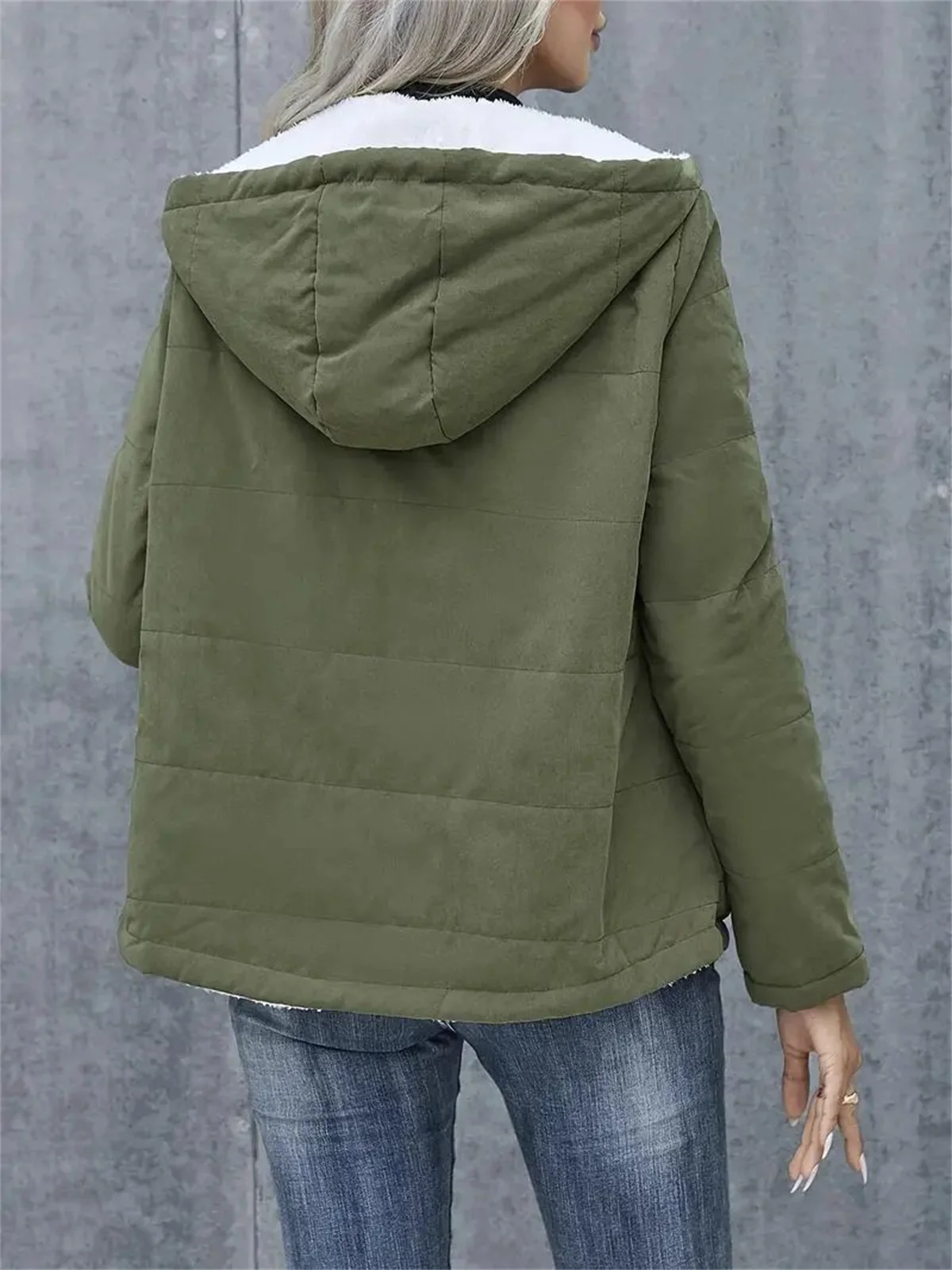 Women Autumn Winter Padded Coat Zip Up Long Sleeve Korean Hooded Jacket Fashion Solid Warm Clothes Casual Outfit Coats Street