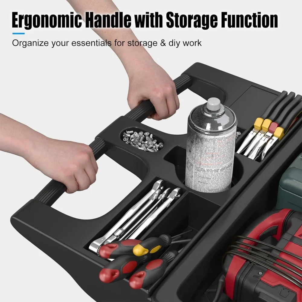 عربة أدوات بلاستيكية متدحرجة من طبقتين مع مقبض مريح وأرفف عميقة لتخزين الأدوات وتنظيم مساحة العمل