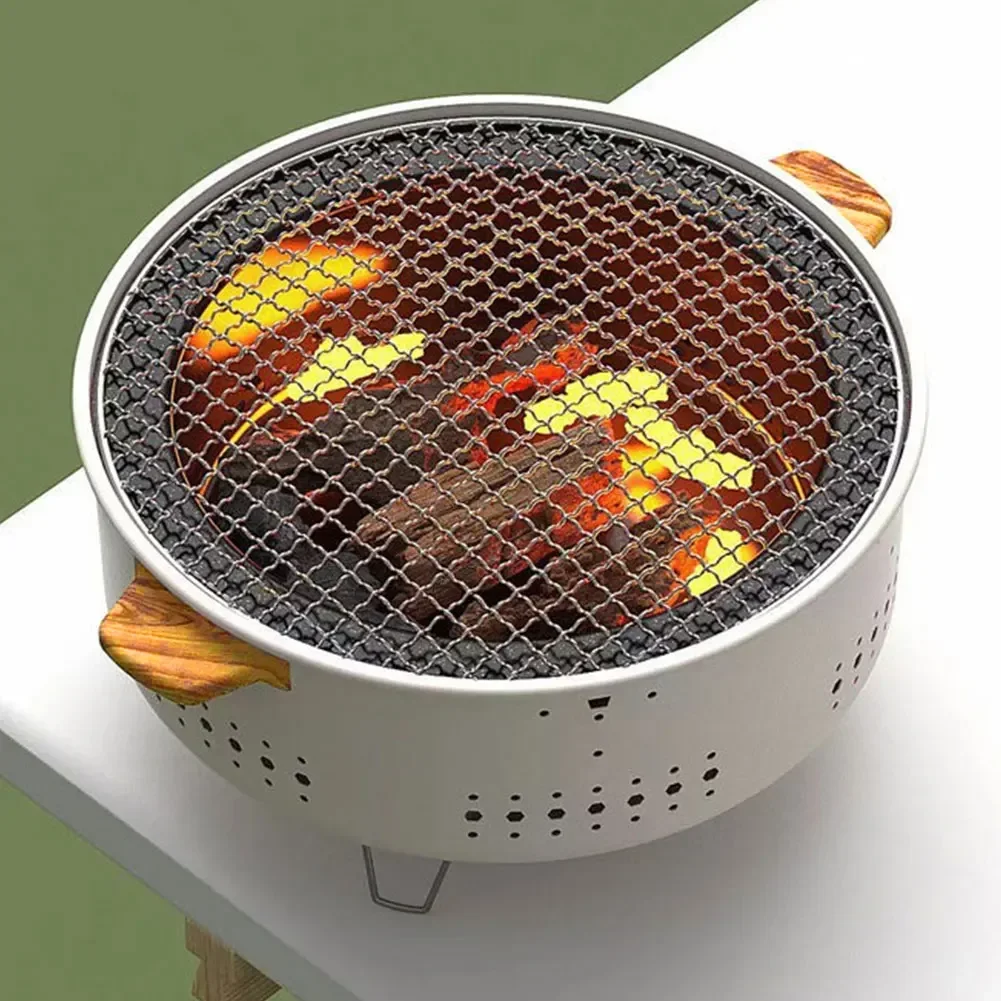 Parrilla portátil para barbacoa, estufa coreana de carbón, estufa de barbacoa de acero inoxidable, parrilla redonda antiadherente para acampar al aire libre