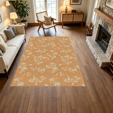 Vintage Khaki Small Floral Vine Carpet Floor Mat, Retro Country Style, Wear-Resistant Floor Mat Suitable for Bedroom and Living Room Decoration