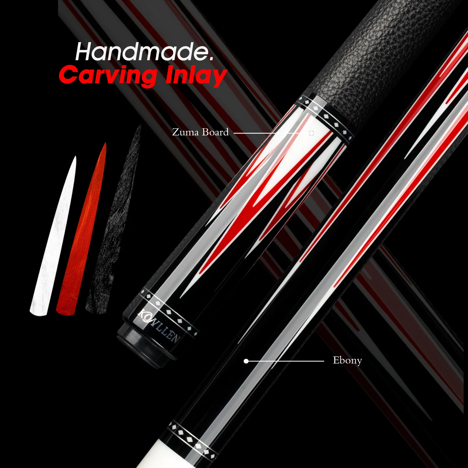 

New Arrival Pool Cue KONLLEN Carbon Fiber Cue Stick 13mm Tip Size With Extension Handle