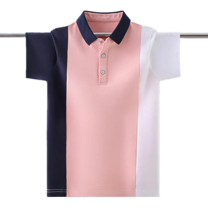 

Teenager Boys Cotton Uniform Polo Shirt England Style Fashion Stripe Design Kids Short Sleeve Tops For Children's 5-15 Years Old