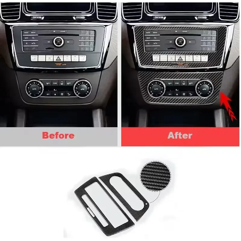 2Pcs/set Black Carbon Fiber Car Center Console CD Panel Cover Trim Fit For Mercedes-Benz GLE W166 2015 2016 2017 2018 2019
