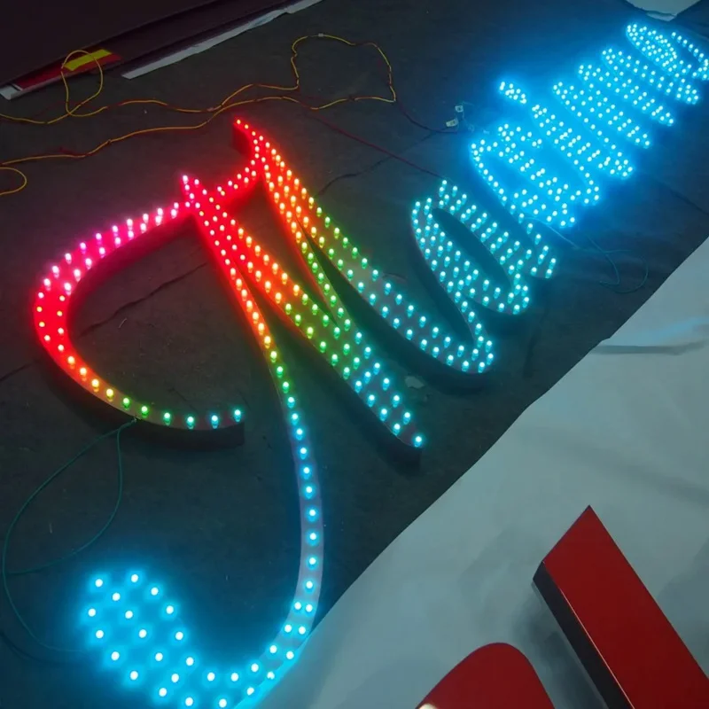 Luz Led para caracteres luminosos, luces de letras led de un solo color a todo color, palabra de señal