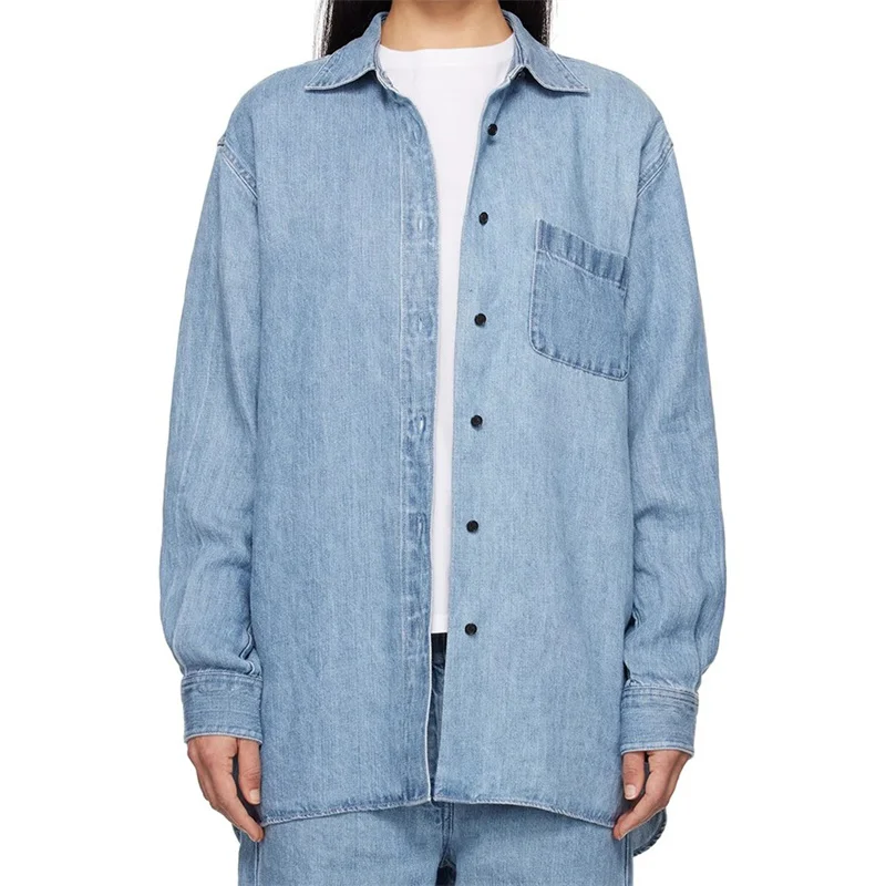 

Women's shirt New autumn 2025 lapel long sleeved top Single breasted slim fit Women's blouse Cotton linen blend denim shirt y2k