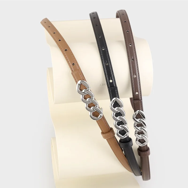 New Slide Buckle Cowhide Slim Waist Belts for Women 2026 Jeans Belts Strap Genuine Leather Full Grain Ceinture Femme Cinturon