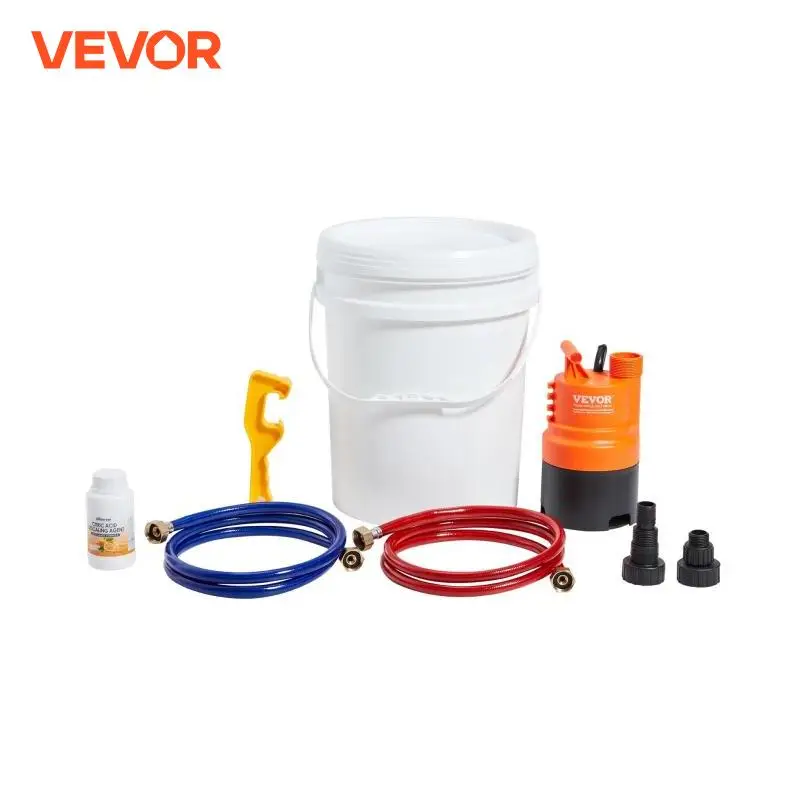 

VEVOR Tankless Water Heater Flushing Kit Includes Efficient Pump & 5 Gallon Pail & 2 Hoses & Descaling Powder Quick Instal