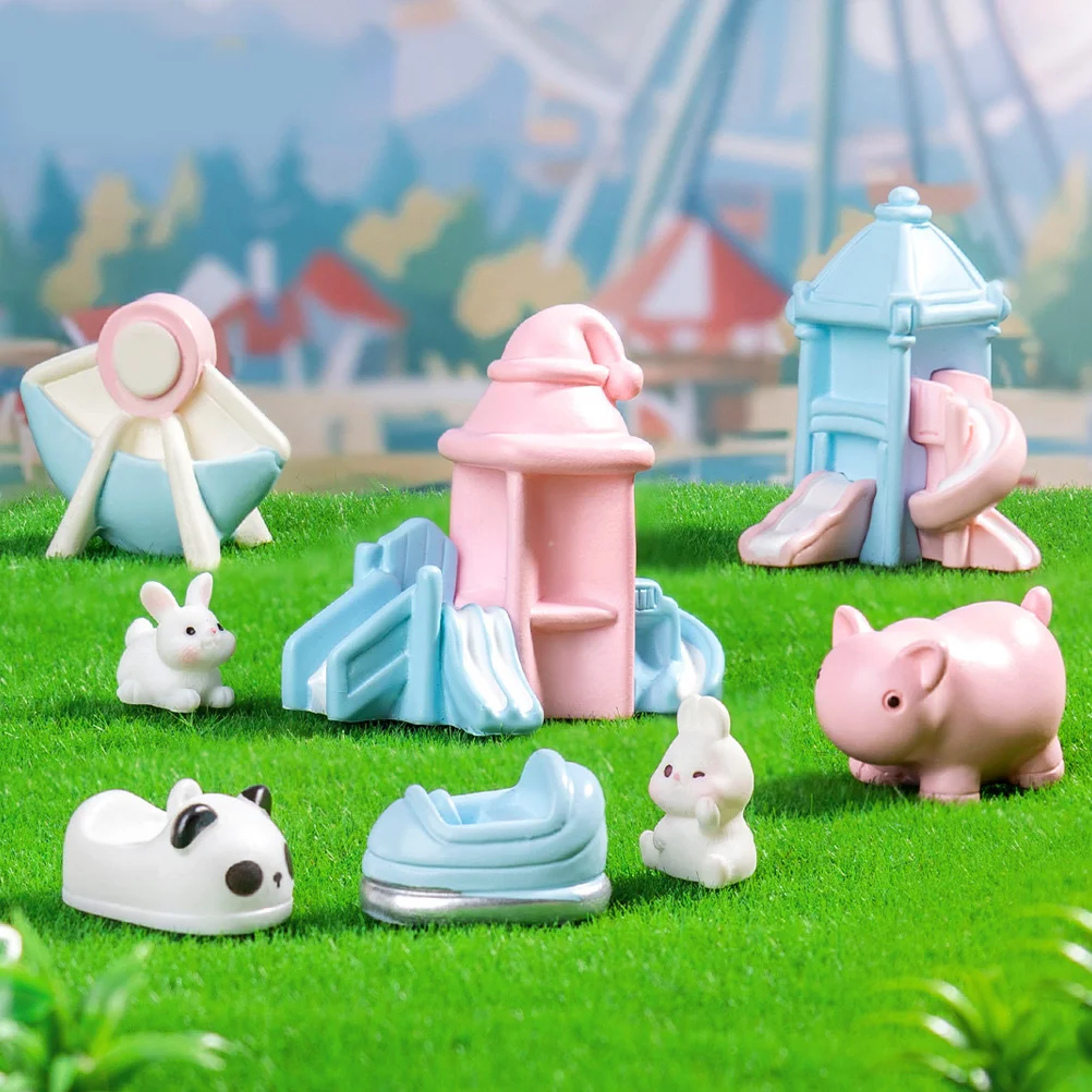 

10Pcs Miniature Playground DIY Decoration Set Mini Ferris Wheel Pirate Ship Slide Micro Landscape Accessories Party Favors Small