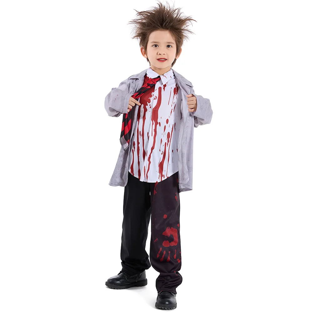 Girls Zombie School Costume Uniform Child Vampire Costume Outfits Scary Halloween Costume for Kids Zombie School Boy Outfits