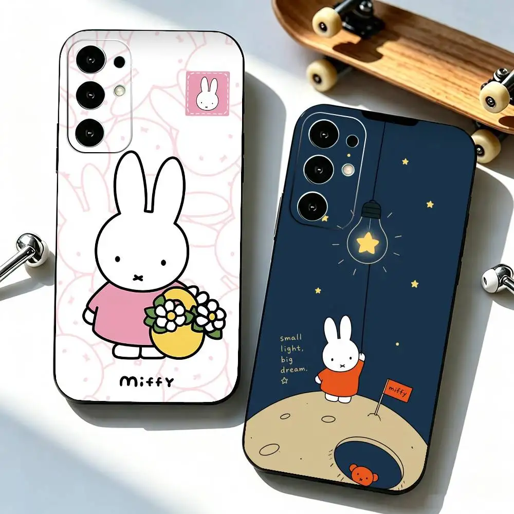 Cute Cartoon M-Miffy Rabbit  Phone Case Black Silicone Soft For Samsung S25,S24,S21,S22,S23,S30,Ultra,S20,Plus,Fe,Lite