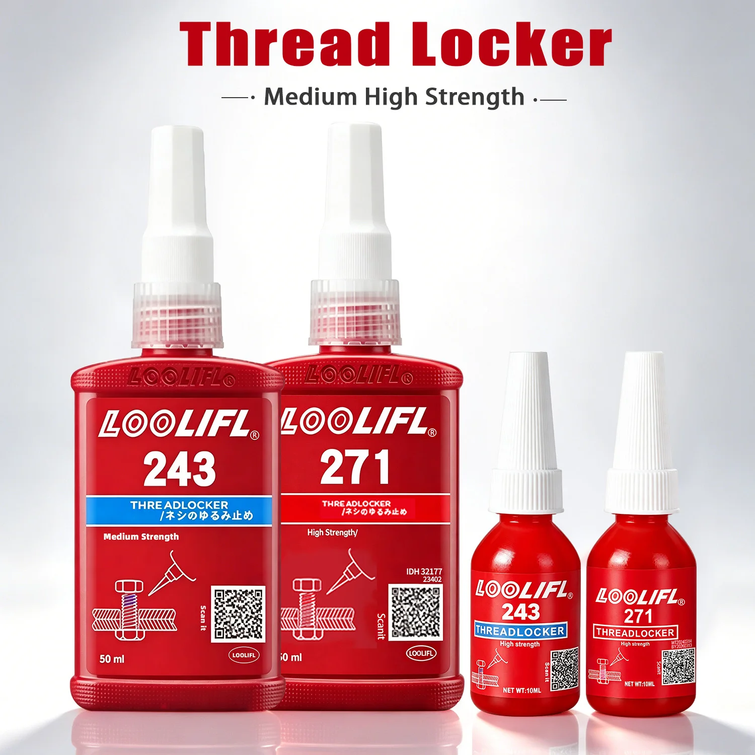 Industrial Grade 243 271 Threadlocker Anaerobic Glue Medium High Strength Anti Loosen Rust Seal Metal Screw Adhesive 10ML 50ML