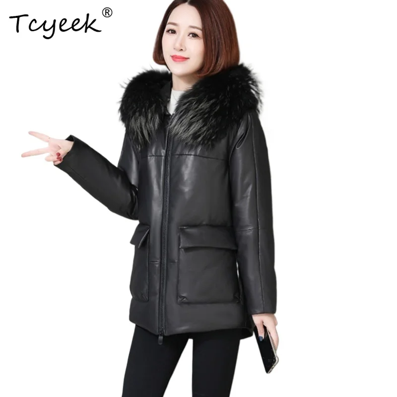 Tcyeek Real Leather Jacket for Women Genuine Sheepskin Down Coats Female Winter Warm Clothes High-end Mid Length Trendy Jackets