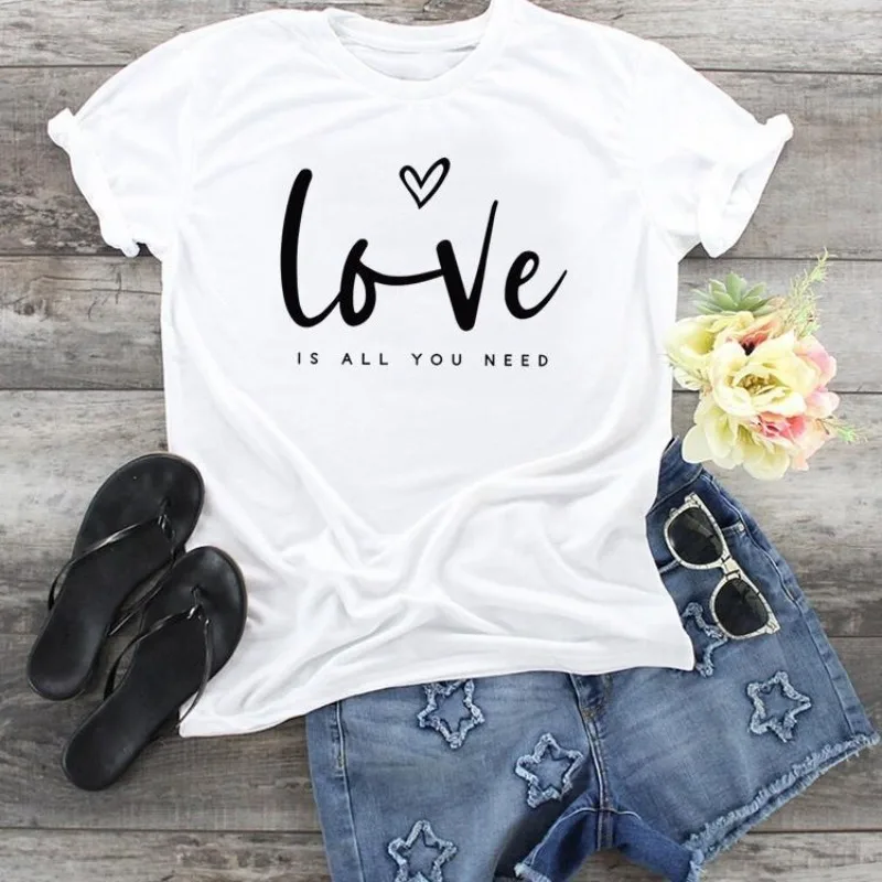 Letters Love Female Printed European and American Clothing Short-sleeved T-shirt Women Clothes  Tops  Oversized T Shirt