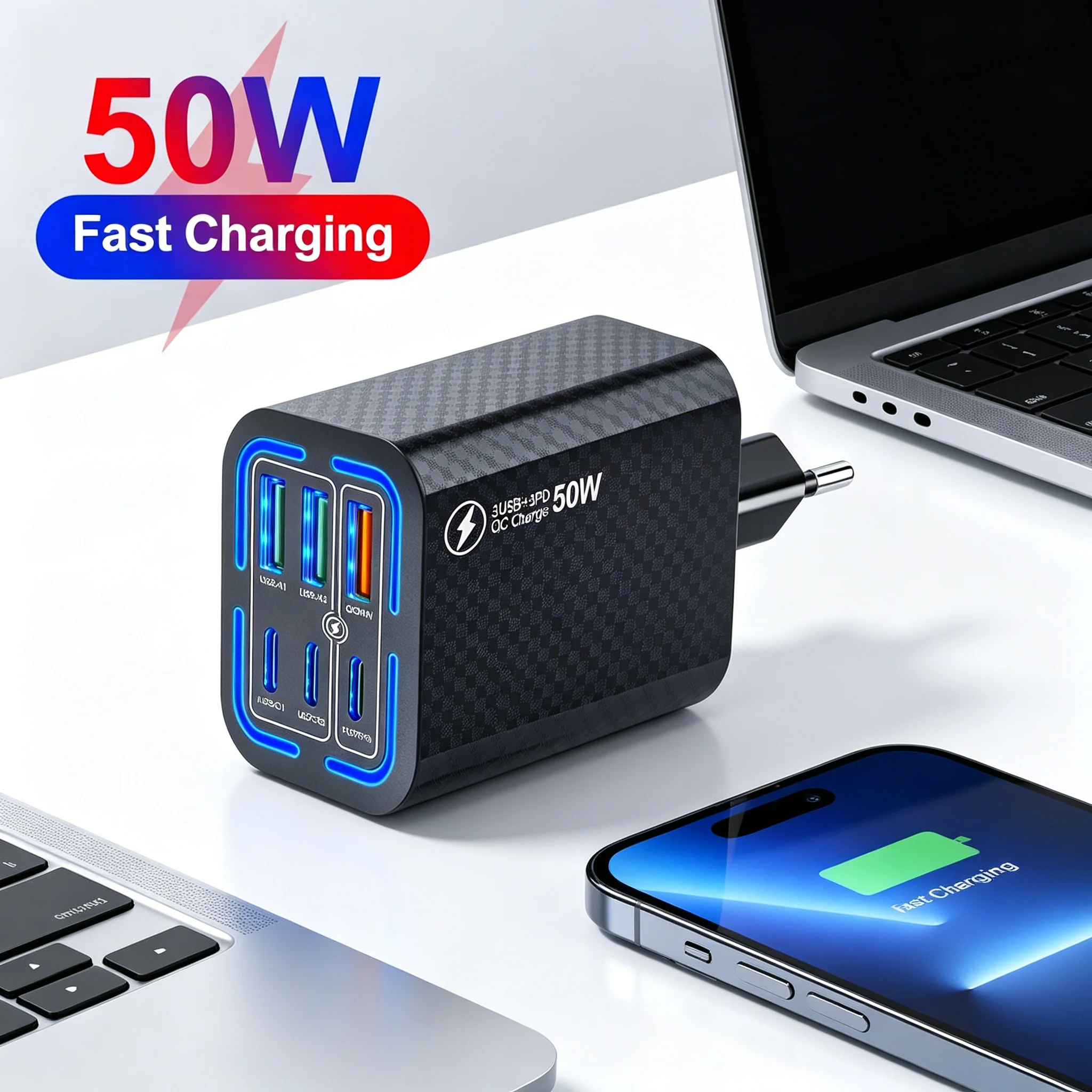 50W Charger PD USB Fast Charging Adapter USB A Mobile Phone Type C QC3.0 For iPhone 16 Pro Xiaomi Huawei Samsung Phone Holder