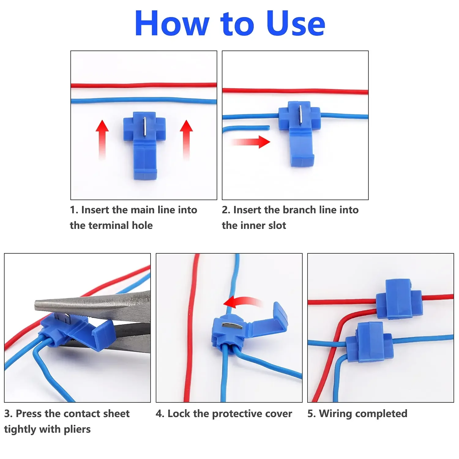 10-50pcs Wire Cable Connectors Scotch Lock Electric Quick Splice Terminals Crimp Non Destructive Without Breaking Line AWG 22-18