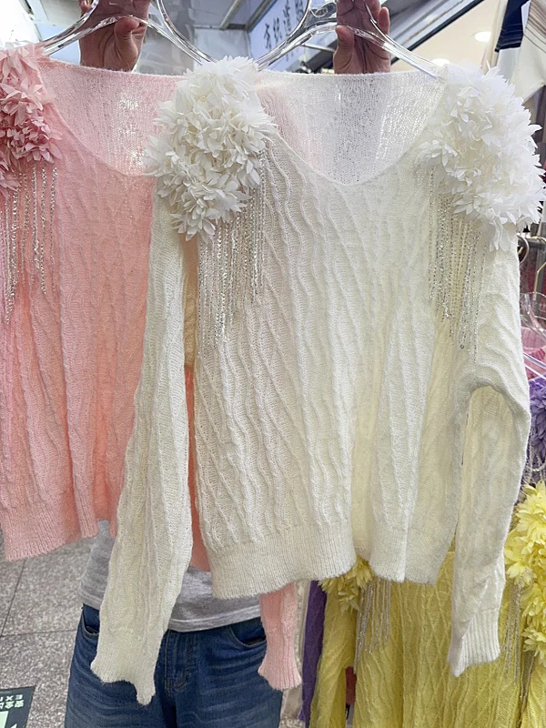 

2025 Autumn New Sweater Top Three-dimensional Flower Tassel Knitted Sweaters for Women