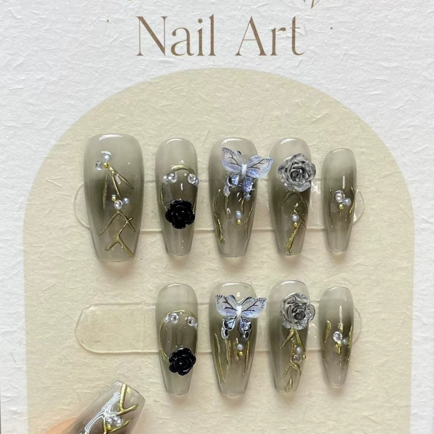 

10pcs Black Gradient Handmade Press on Nails 3D Butterfly Fake Nails False Nails Artificial Nail Wearable Nail Накладные Ногти