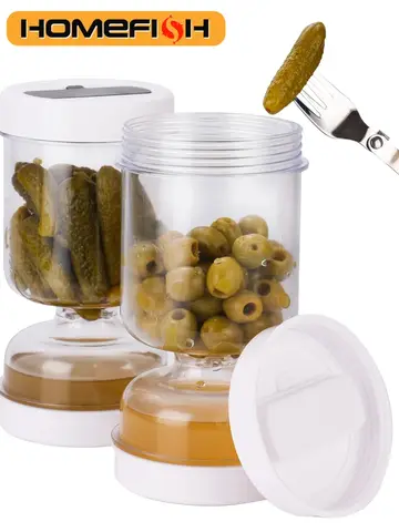 Olive and Pickle Strainer Jar New Olive Container Hourglass Jar with Strainer Flip Pickle Container for Airtight Food Storage