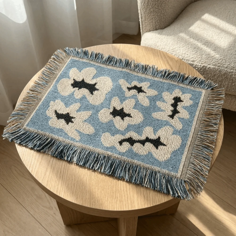 Multi-Purpose Thickened Tassel Placemat Wear-Resistant Flower Pattern Tiger Print Table Mats Non-Slip Decorative Bowl Mat Party