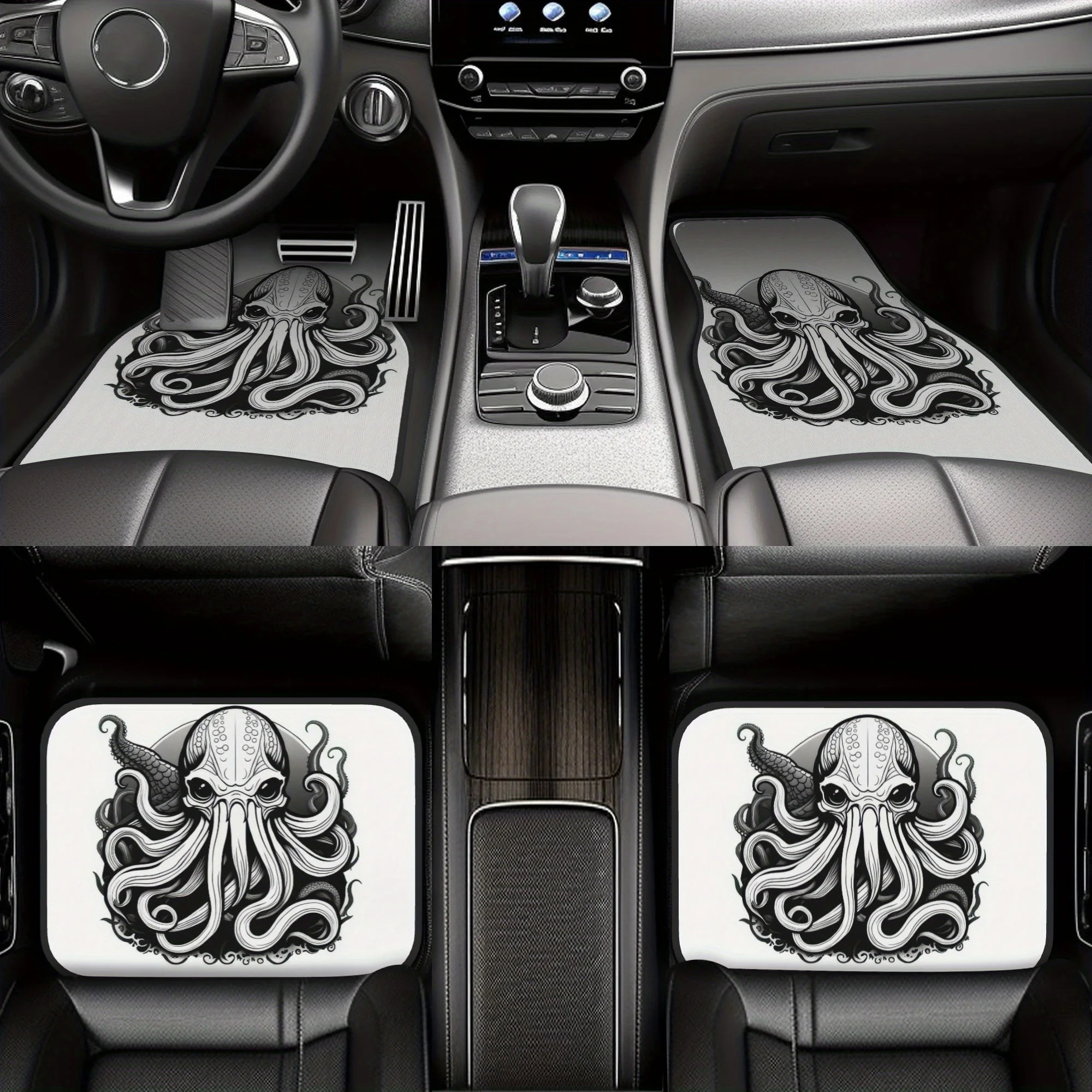 4pcs Get Kraken(46) Octopus Animal Ocean Car Floor Mats,Durable Polyester Fiber,Fit For Cars,Ideal Gift, Vehicle Interior Mats,