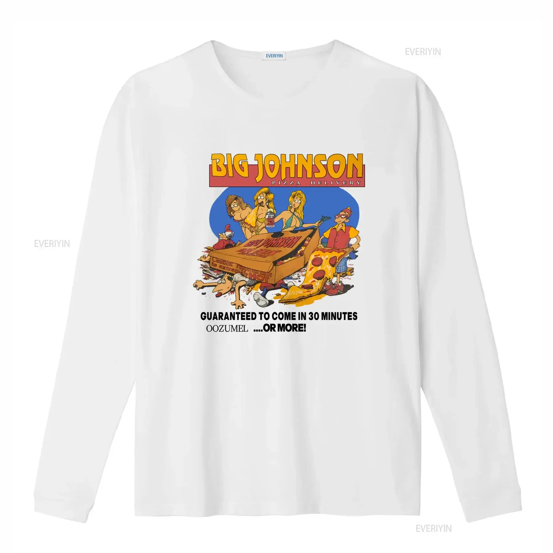 Big Johnson Pizza Delivery T shirt Funny Cartoon Design Guaranteed to Come in 30 Minutes or More vintage Washed Stretched