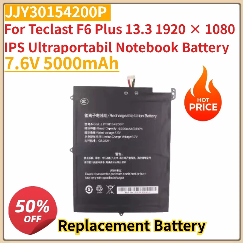 New 7.6V 5000mAh Laptop Battery JJY30154200P for Teclast F6 Plus 13.3 1920 × 1080 IPS Ultraportabil Notebook Battery