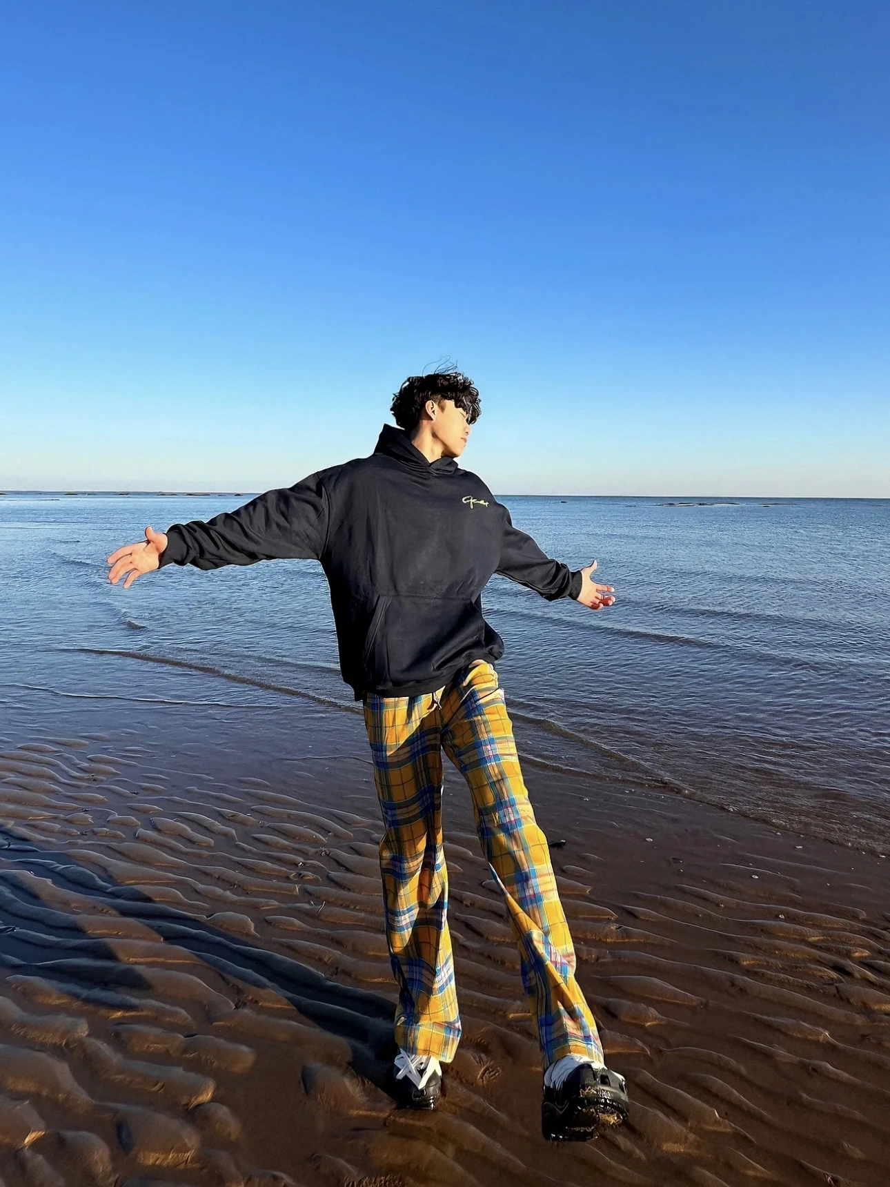 

American Retro Yellow Plaid Lazy Men's Long Pants Spring Autumn Winter Casual Loose Loose Walking Floor-Length Couple Pants