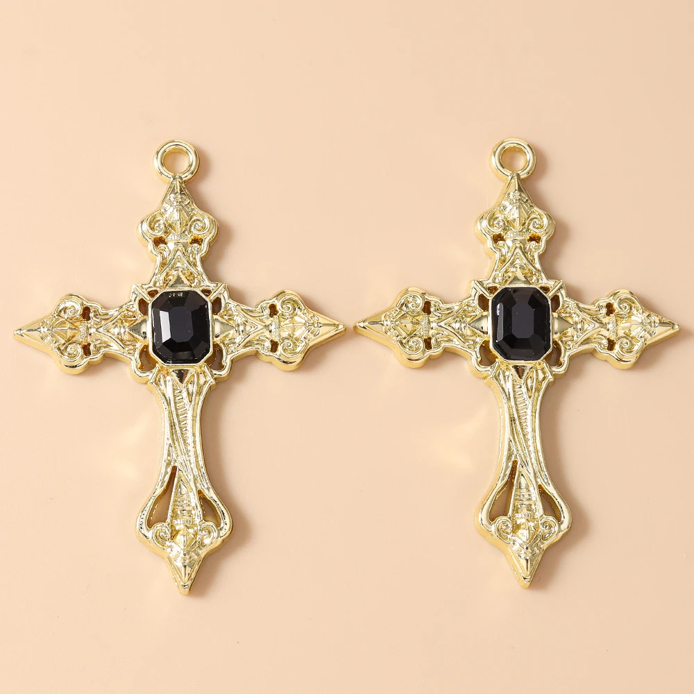 Leslie 5 Stück 54*39mm Prachtvolle Gothic Hip Hop Kristall-Kreuz-Anhänger für Halsketten, Armbänder, Schmuckherstellung, DIY-Basteln – Detail 9