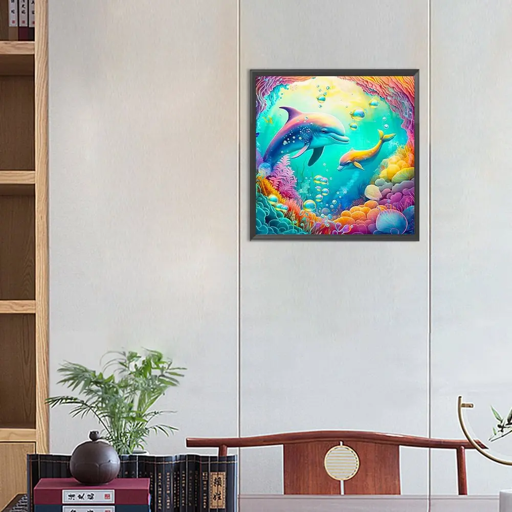 

Diamond Painting Family Full Fairy Dust Diamond Dot Art Blue Dolphin Crystal Resin Mosaic Painting Kit AB Drill Cross Stitch Set