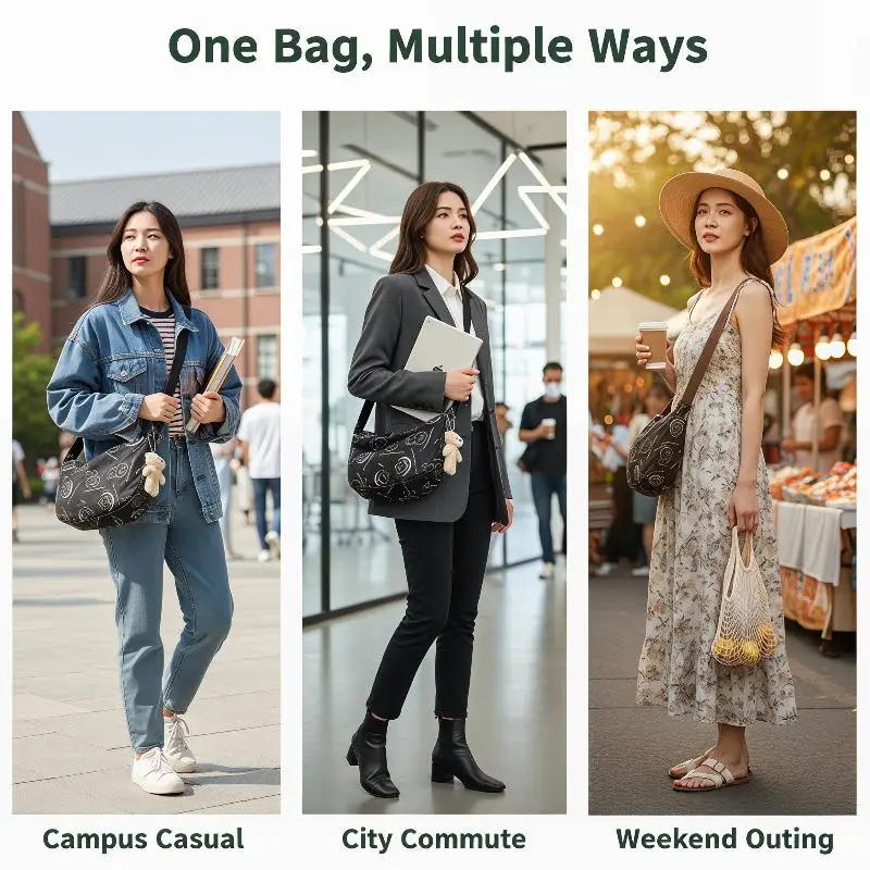 Fashion Large Capacity Printed Shoulder Bag Rabbit Print Crossbody Backpack Waterproof Underarm Pouch Gift