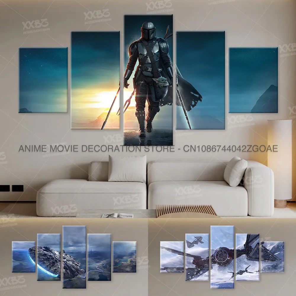 

5PCS Star Wars Painting Anakin Skywalker Home No Frame Picture Millennium Falcon Art Decoration The Mandalorian Modern Posters