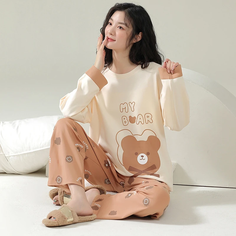 

Women's pajamas Autumn Winter Homewear Suit Long-Sleeved Sleepwear Cute Cartoon Loungewear Women Pyjamas Loose Home Clothes