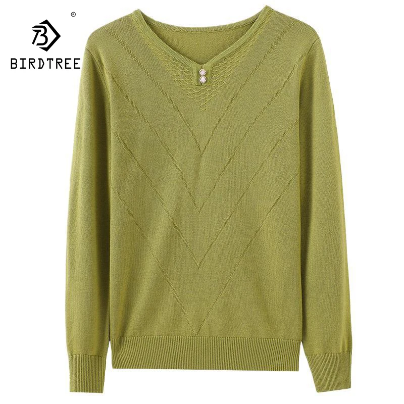 

BirdTree, 80% Wool and 20% Spun Elegant Knitted Sweater, Women's Stylish Casual and Simple, 2024 Autumn and Winter New T48003KS